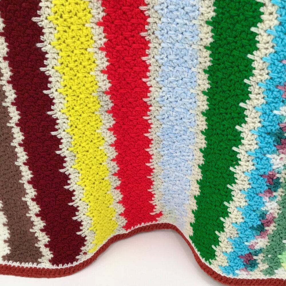 Vintage 1970s Retro Granny Baby Blanket Handmade MCM Colorful Striped Dopamine - Picture 4 of 13